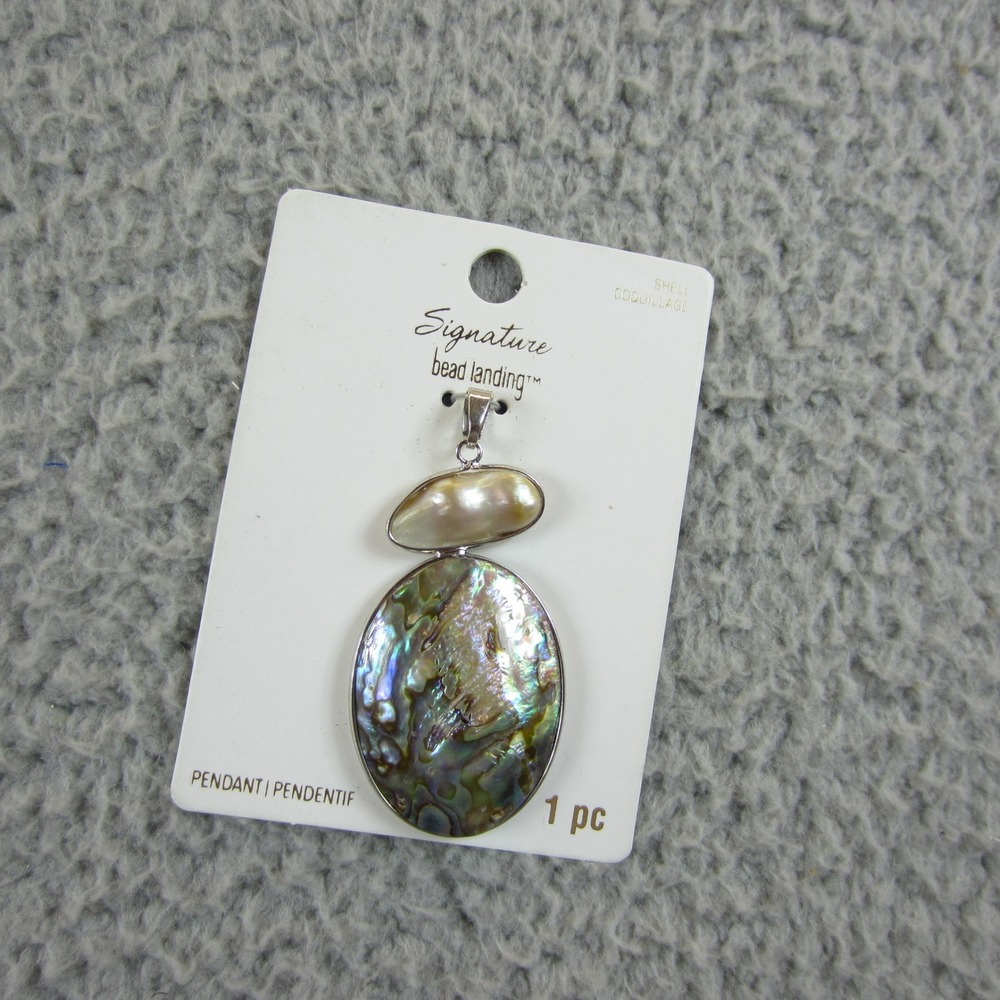 Signature Bead Landing Abalone Shell‎ Pendant Silver Tone Nickel Free New